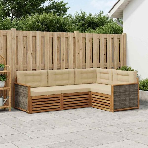 Комплект дивани за открито 4 pcs Натурален и Бежов