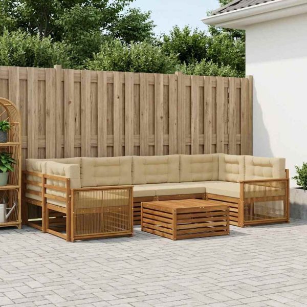 Комплект дивани за открито 7 pcs Натурален и Бежов