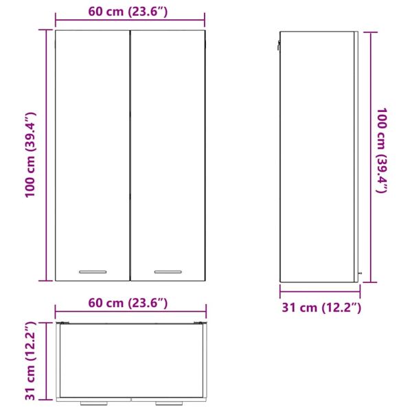 Висящ шкаф със съхранение Бяло 60 x 31 x 100 см Инженерно дърво