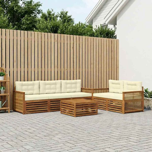 Комплект дивани за открито 6 pcs Натурален и Крема