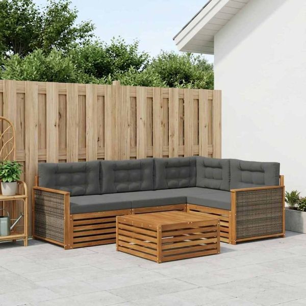 Комплект дивани за открито 5 pcs Натурален и Антрацит