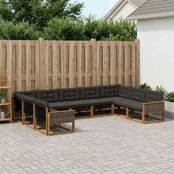 Комплект дивани за открито 9 pcs Естествено и черно