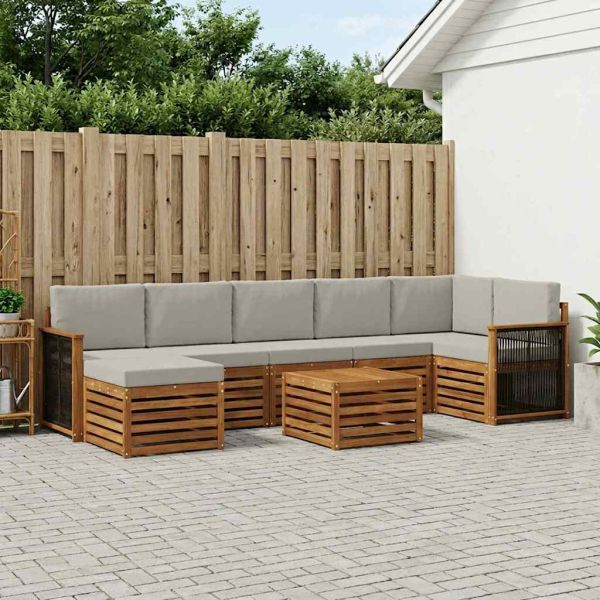 Комплект дивани за открито 7 pcs Натурално и светлосиво