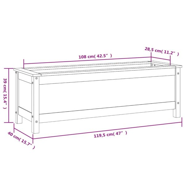Градинско повдигнато легло, бяло, 119,5x40x39 см, бор масив
