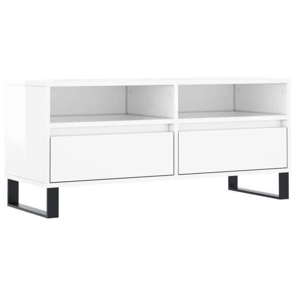ТВ шкаф бял гланц 100x34,5x44,5 см инженерно дърво