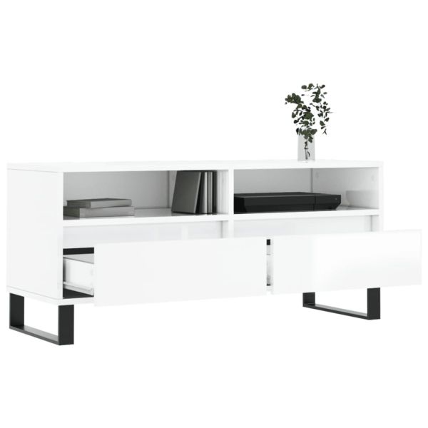 ТВ шкаф бял гланц 100x34,5x44,5 см инженерно дърво