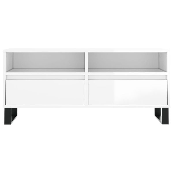 ТВ шкаф бял гланц 100x34,5x44,5 см инженерно дърво