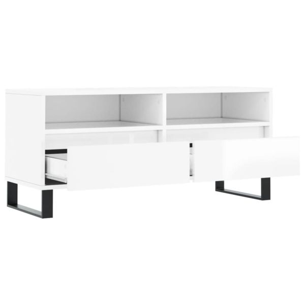 ТВ шкаф бял гланц 100x34,5x44,5 см инженерно дърво