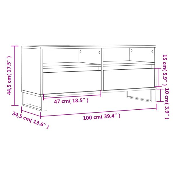 ТВ шкаф бял гланц 100x34,5x44,5 см инженерно дърво