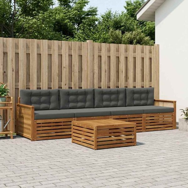 Комплект дивани за открито 5 pcs Натурален и Антрацит
