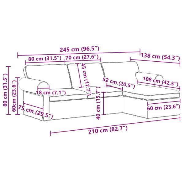 Диван Тъмен сив 245 x 138 x 80 см текстил