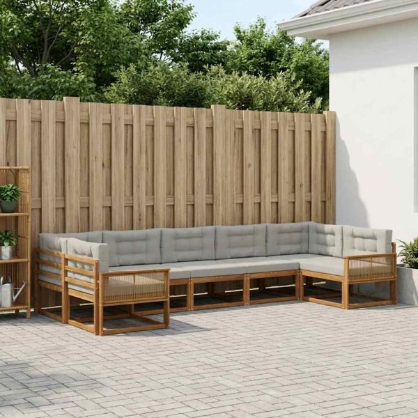 Комплект дивани за открито 7 pcs Натурално и светлосиво