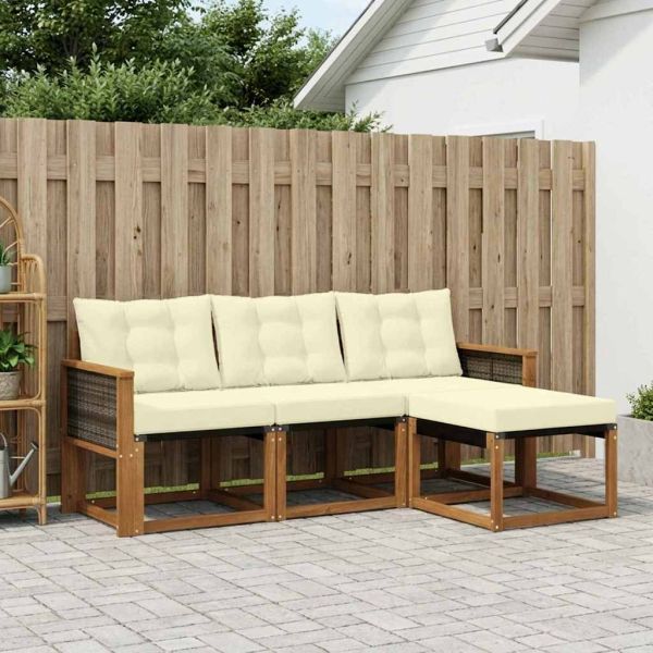 Комплект дивани за открито 4 pcs Натурален и Крема