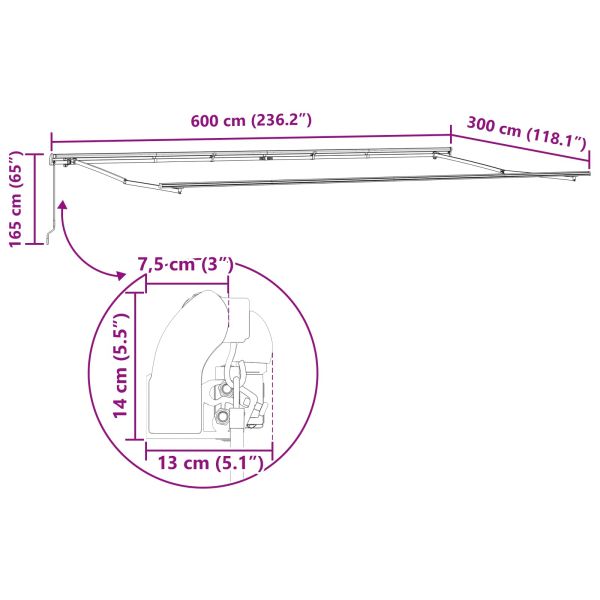 Сгъваем навес Многоцветен 600 × 300 cm Полиестер и стомана