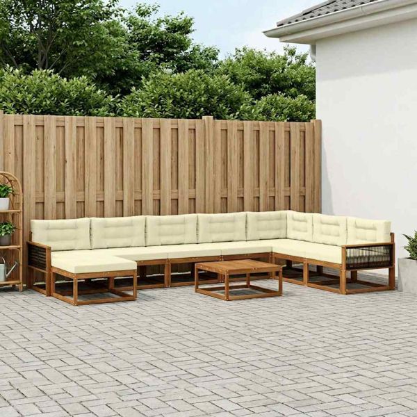 Комплект дивани за открито 9 pcs Натурален и Крема