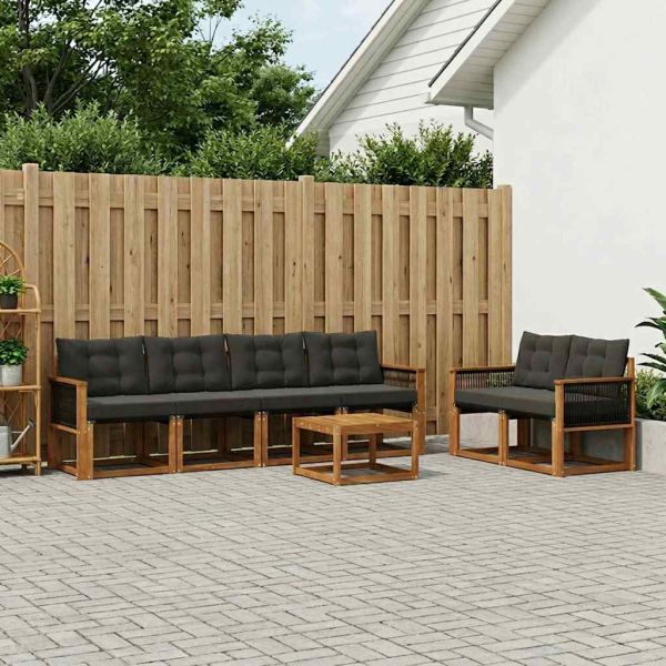 Комплект дивани за открито 7 pcs Естествено и черно