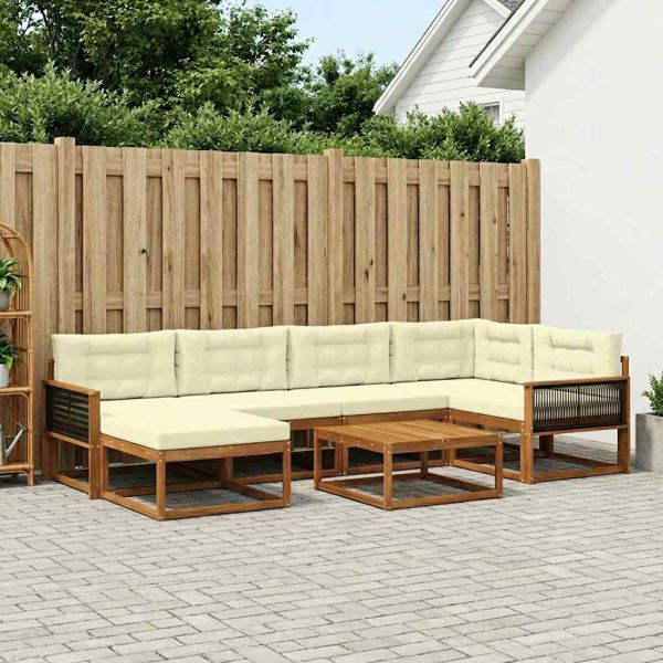 Комплект дивани за открито 7 pcs Натурален и Крема