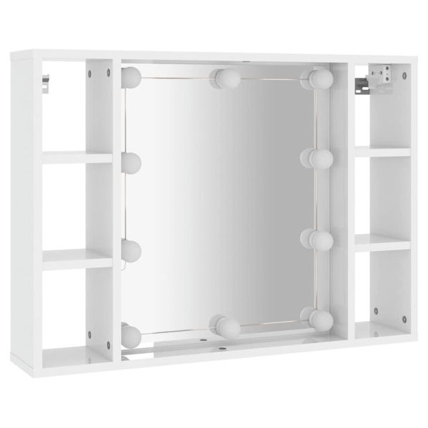 Огледален шкаф с LED, бял гланц, 76x15x55 см