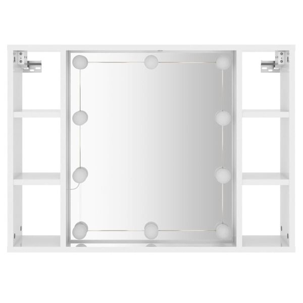 Огледален шкаф с LED, бял гланц, 76x15x55 см
