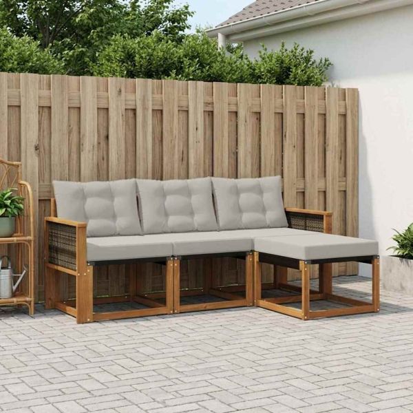 Комплект дивани за открито 4 pcs Натурално и светлосиво