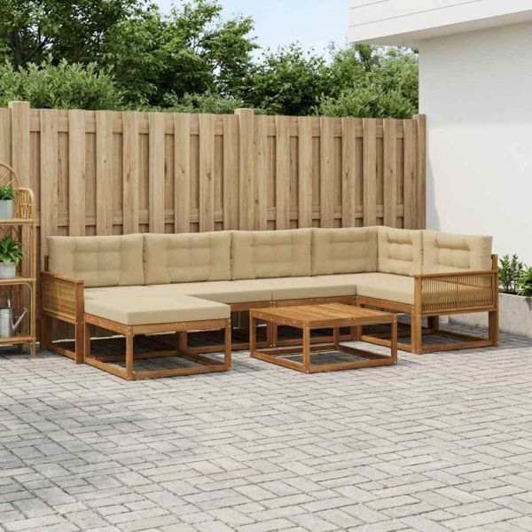 Комплект дивани за открито 7 pcs Натурален и Бежов