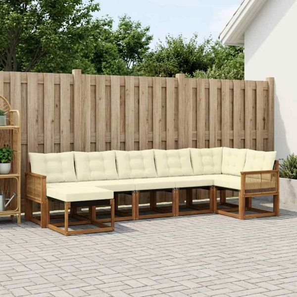 Комплект дивани за открито 7 pcs Натурален и Крема