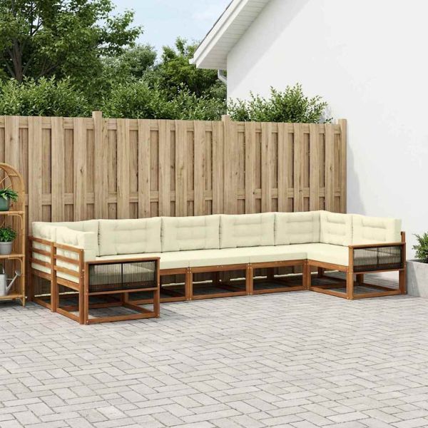 Комплект дивани за открито 7 pcs Натурален и Крема