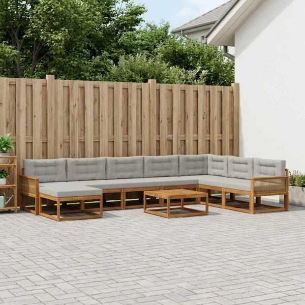 Комплект дивани за открито 9 pcs Натурално и светлосиво