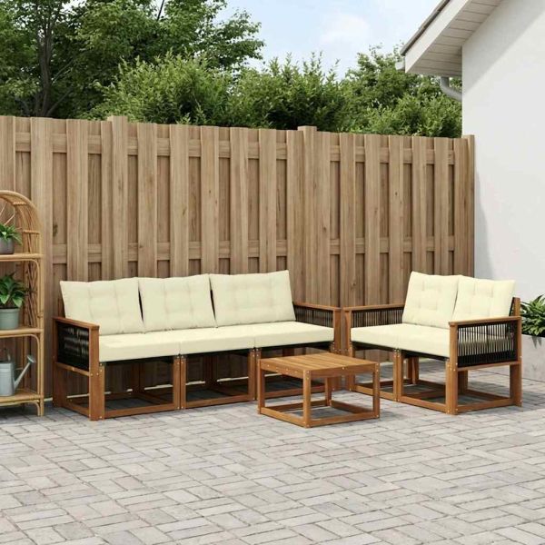 Комплект дивани за открито 7 pcs Натурален и Крема