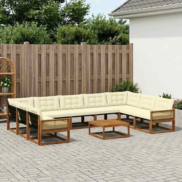 Комплект дивани за открито 10 pcs Натурален и Крема