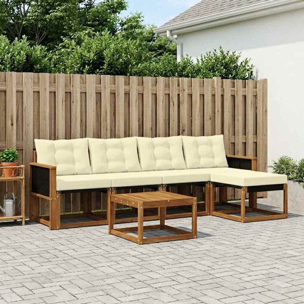 Комплект дивани за открито 6 pcs Натурален и Крема