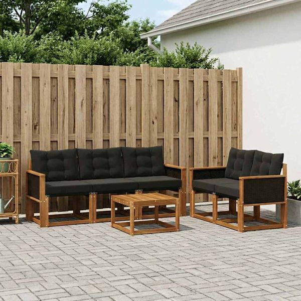 Комплект дивани за открито 6 pcs Естествено и черно