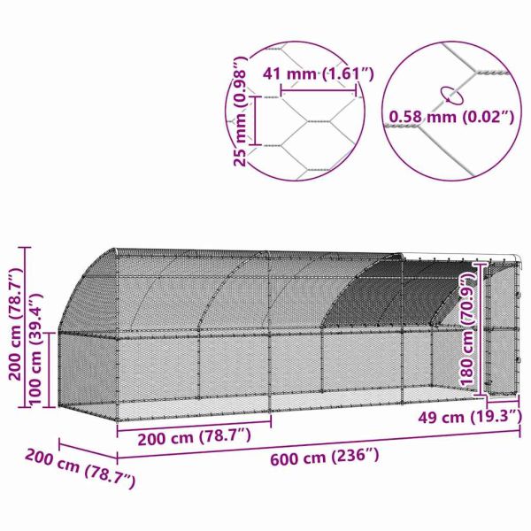 Клетка за пилета 3 pcs Сребрист 600 x 200 x 200 см Стомана и PE