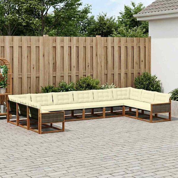 Комплект дивани за открито 10 pcs Натурален и Крема