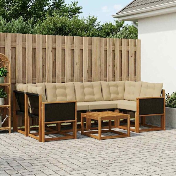Комплект дивани за открито 7 pcs Натурален и Бежов