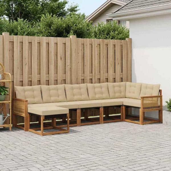 Комплект дивани за открито 7 pcs Натурален и Бежов