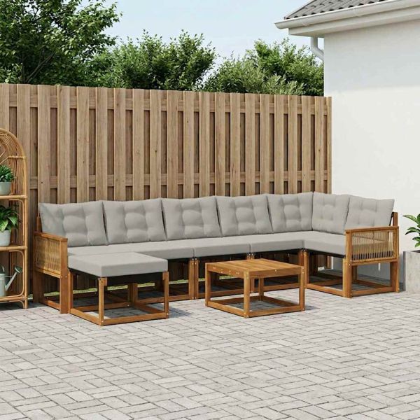 Комплект дивани за открито 8 pcs Натурално и светлосиво