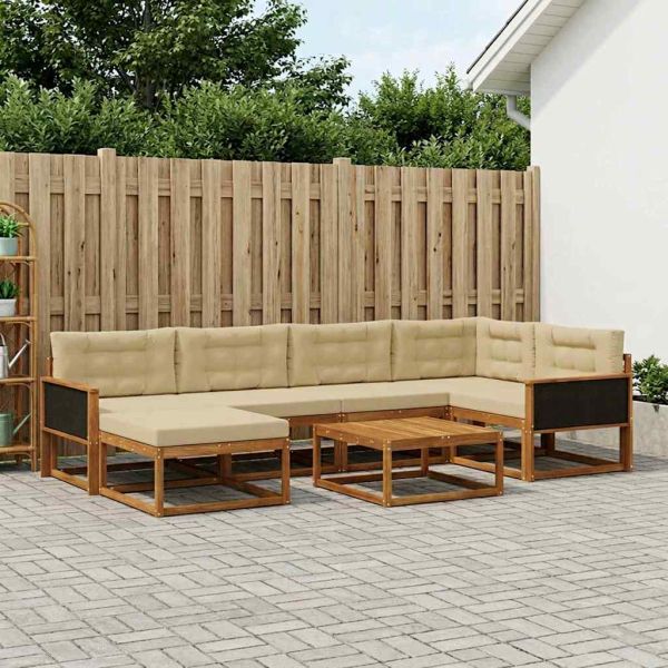 Комплект дивани за открито 7 pcs Натурален и Бежов