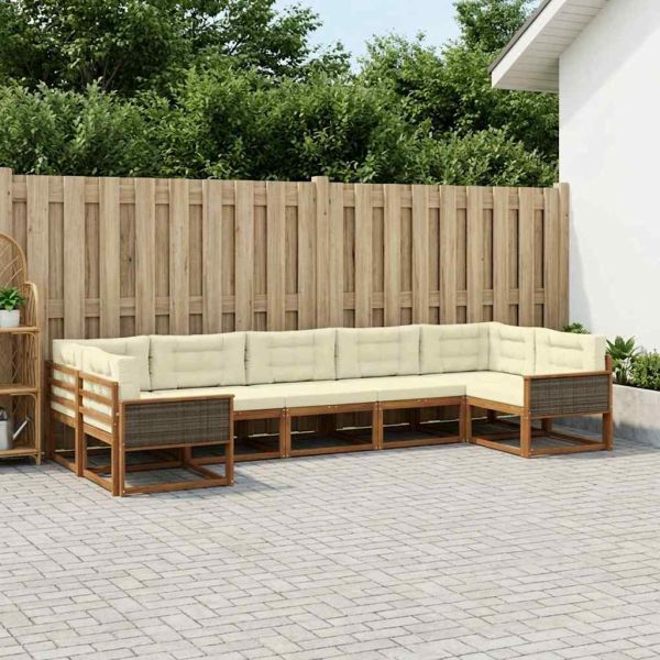 Комплект дивани за открито 7 pcs Натурален и Крема