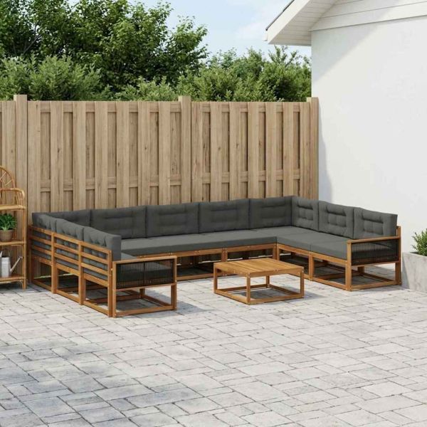Комплект дивани за открито 10 pcs Натурален и Антрацит