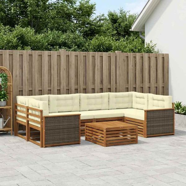 Комплект дивани за открито 7 pcs Натурален и Крема