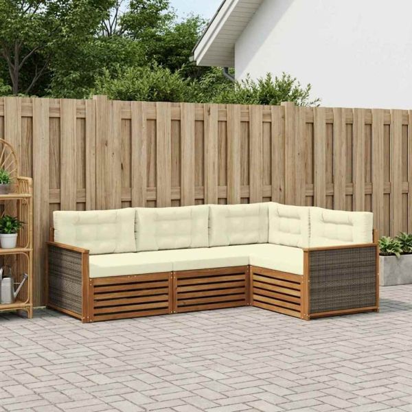 Комплект дивани за открито 4 pcs Натурален и Крема