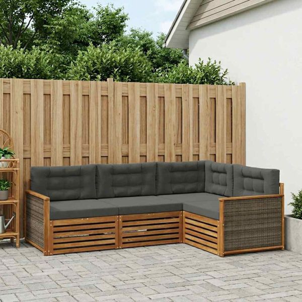 Комплект дивани за открито 4 pcs Натурален и Антрацит