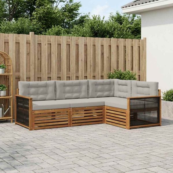 Комплект дивани за открито 4 pcs Натурално и светлосиво