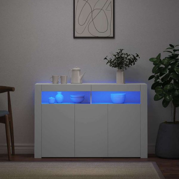 Сайдборд с LED светлини, бял, 80x35x75 см