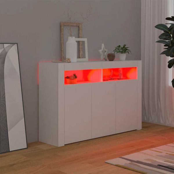 Сайдборд с LED светлини, бял, 80x35x75 см