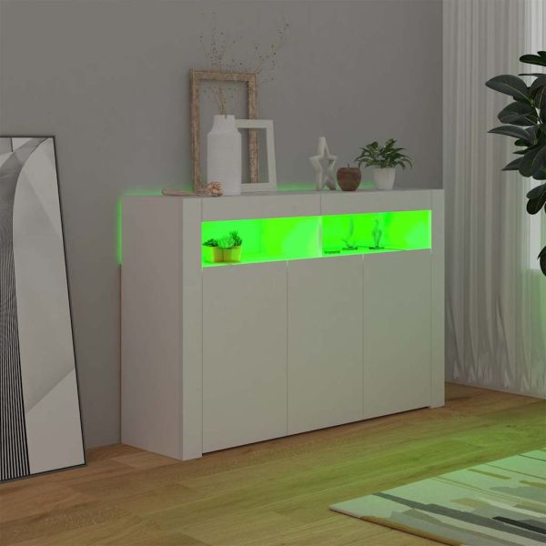 Сайдборд с LED светлини, бял, 80x35x75 см