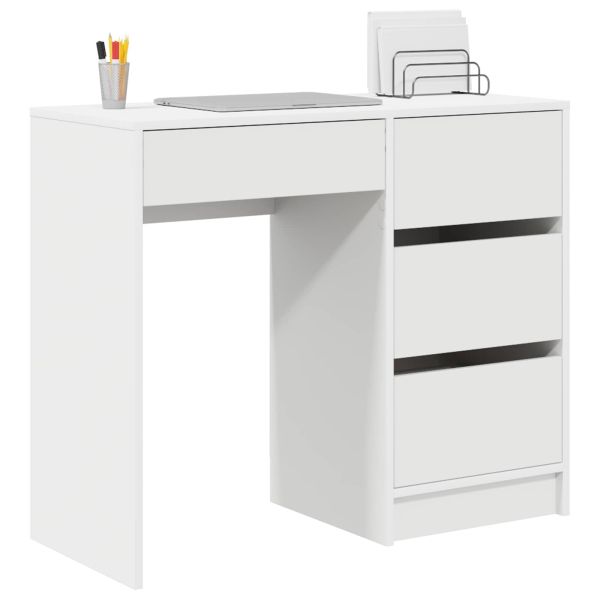 Бюро с чекмедже Бяло 90 x 37.5 x 75 см Инженерно дърво