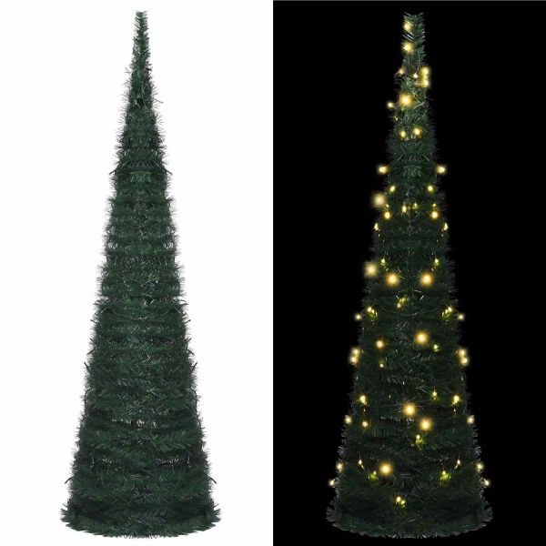 Коледно дърво with LED String Lights Зелен 150 x 150 cm ПВЦ
