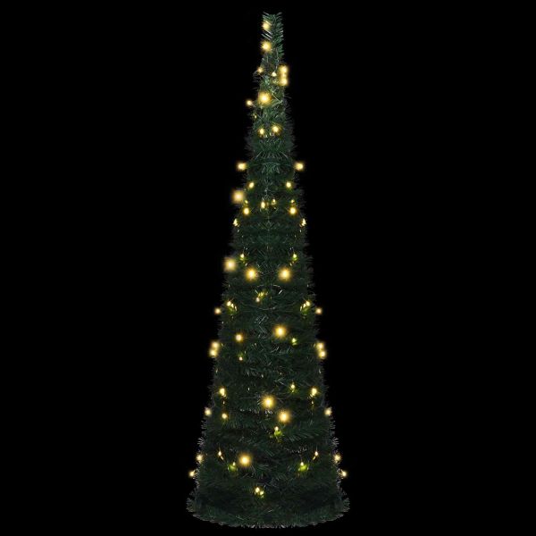 Коледно дърво with LED String Lights Зелен 150 x 150 cm ПВЦ